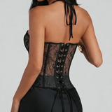 French Lace Cross Halter Boned Corset Top