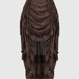 Side Drawstring Ruched Ruffle Trim Irregular High Low Midi Skirt