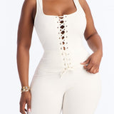 Square Neck Tank Capri Snatched Pants Two Piece Set