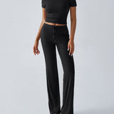Essential Two-Piece Active Set ropped Short Sleeve Top Drawstring Flare Pants