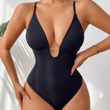 Seamless Plunge Neck Tummy Control Thong Shapewear Bodysuit
