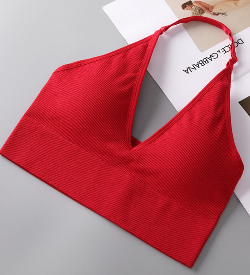 Deep V Sexy Halter Neck Backless Triangle Cup Wireless Bra
