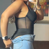Mesh Panel Fishbone Tummy Tuck Shapewear Bodysuit