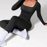 Long Sleeve Thumb Hole Tummy Control Shapewear  Jumpsuit