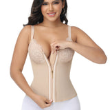 Sorelyne® Deep V Lace Corset Top Trimmed Waist Trainer with Front Zipper