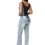 Square Neck Adjustable Strap Zebra Print Tummy Control Waist Trainer Vest