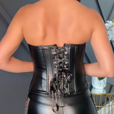 Womens Faux Leather Zipper Front Bustier Corset Top