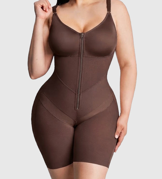 Full-Body Compression Girdle Shaper with Mesh Thigh Panels