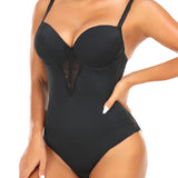 Women's Low Back Bodysuit Lace Stitching Tummy Control Brief Shapewear With Built In Bra
