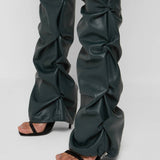 PU Leather Personalized Pleated Flared Pants