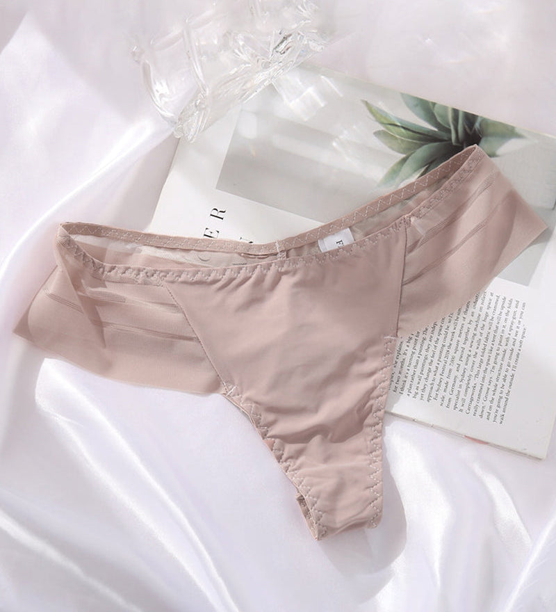 Women's Sexy Striped Ice Silk Panties Seamless Low Waist Breathable Thong