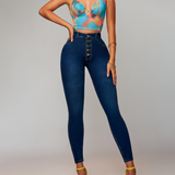 Butt Lift Push Up Button Fly High Rise Stretch Glamour Glow Denim Jeans