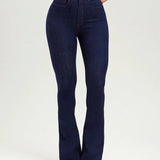 Dark Blue Butt Lifting Skinny Flare Shaping Jeans High Waist Stretch Pants Women Jeans