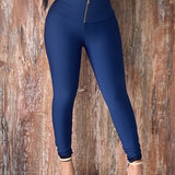High Waisted Tummy Control Butt Lifting Leggings Comfy Stretch Slimming Skinny Pants with Zipper