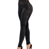 Lace High Waist Hip Lift Mesh Sheer Hollow Out Yoga Gym Jogging Trousers Legging Pants