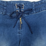 Curvy Stretch Washed Front Lace up Skinny Jeans for Women