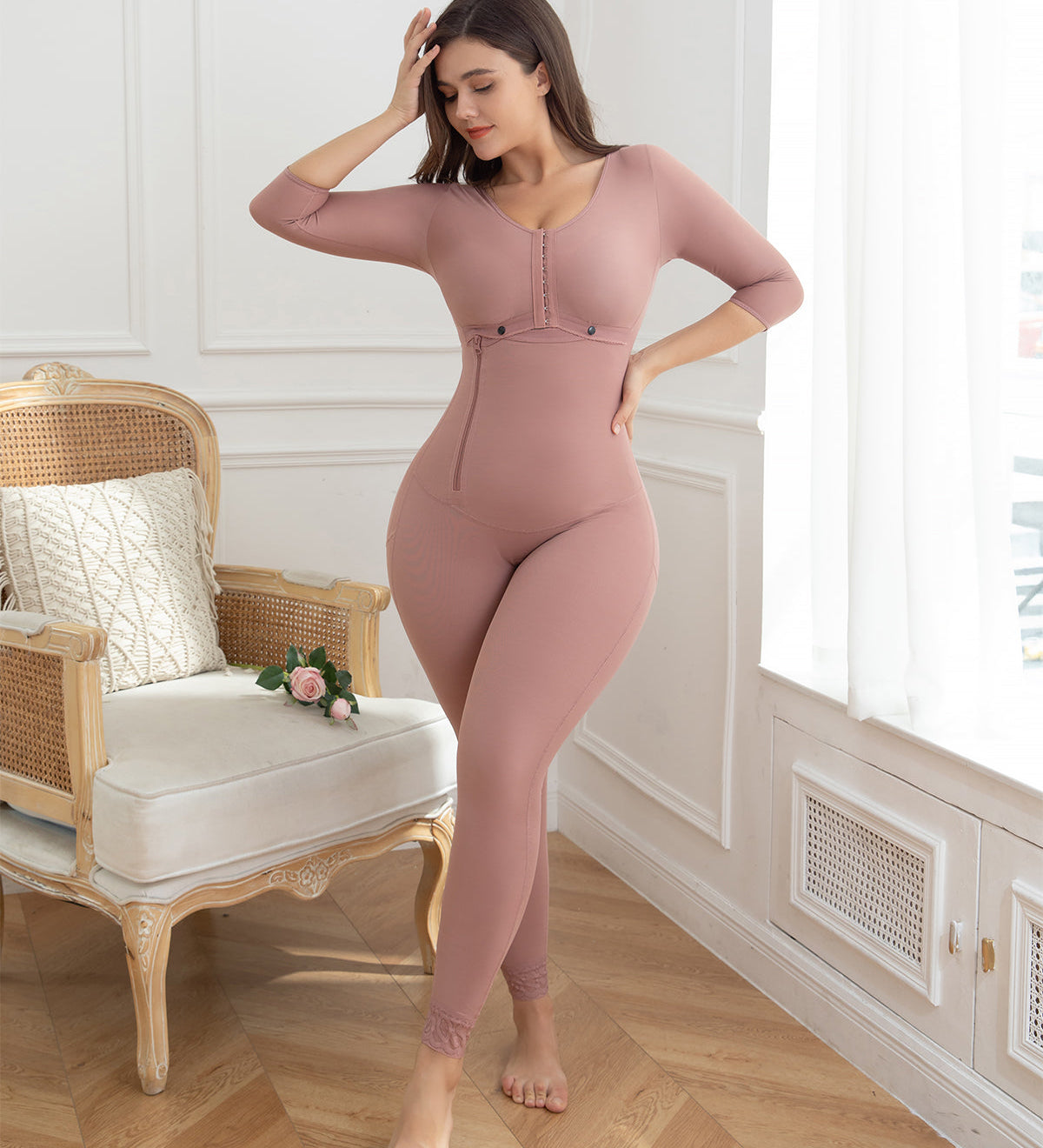 Sorelyne® Rosybrown Long Sleeves Full Bust Slimming Firm Full Body Shaper Shapewear