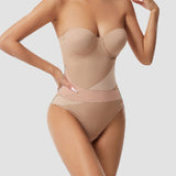 Women's Strapless Built-in Bra X Cross Tummy Control Bodysuit