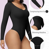 Sorelyne® Women's Long Sleeve V Neck Seamless Bodysuits Tummy Control Thong Shapewear