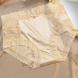 Women's Satin Seamless Ice Silk Mid-waist Briefs Cotton Crotch Butt-Lift Panties