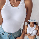 Round Neck Ribbed Tank Top Built In with Bra Padded
