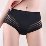 Women's Sexy Seamless Hollow Stripe Mesh Underwear Mid Waist Thong Shaping Briefs