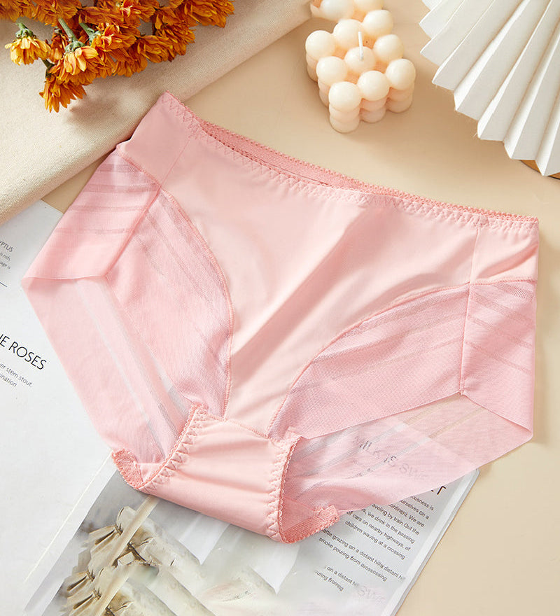 Women's Sexy Seamless Hollow Stripe Mesh Underwear Mid Waist Thong Shaping Briefs