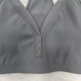 Halter Neck Deep V Knitted Breathable Bra With Front Buttons