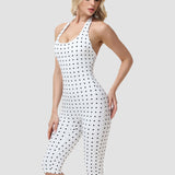 Hourglass Figure Body Shaper Waist Cincher Polka Dot Capri Jumpsuit Two-Piece Set