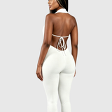 V Neck Halter Open Back Tie Capri Jumpsuit