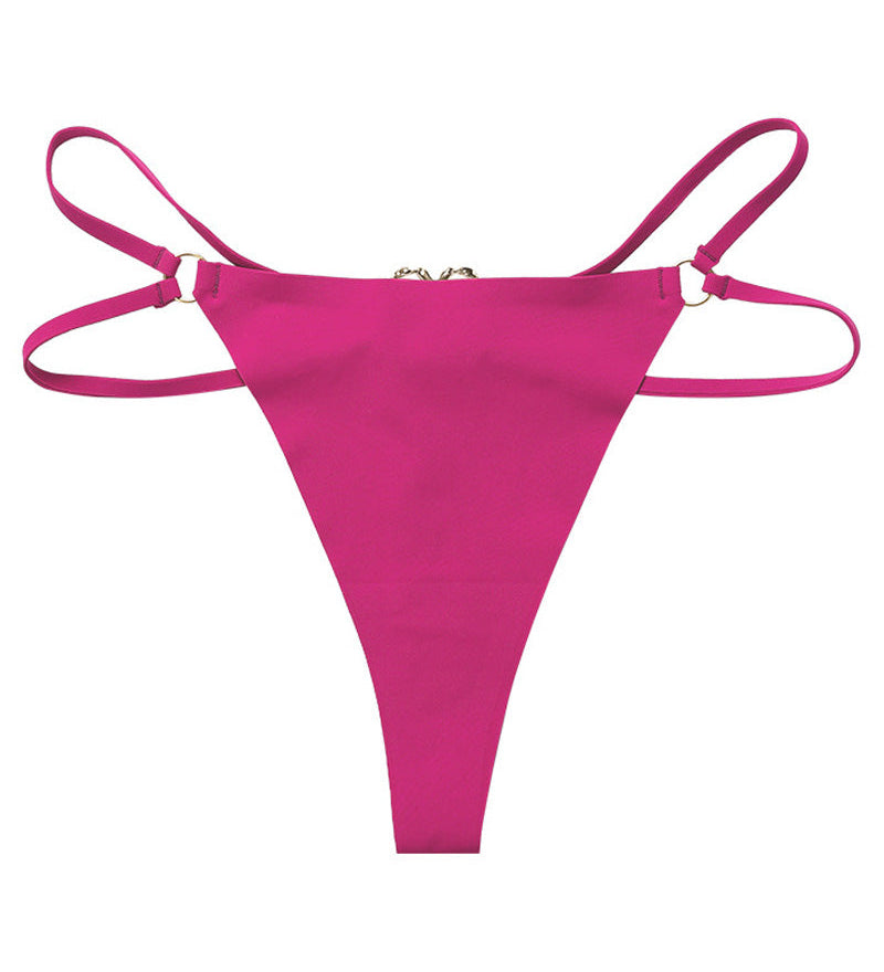 Women's Seamless Thong Low Waist Metal Ring Sexy Temptation Intimates T Pants
