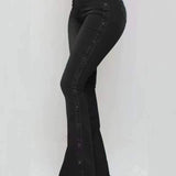 Women's Zipper Fly Side Buttons Vintage Mopping Flared Jeans