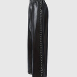 Beaded Loose Wide-leg Leather Pants