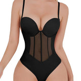 Sexy Mesh Shapewear Corset Backless Thong Bodysuit With Built-in Bra