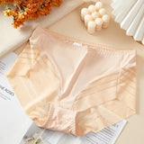 Women's Sexy Seamless Hollow Stripe Mesh Underwear Mid Waist Thong Shaping Briefs