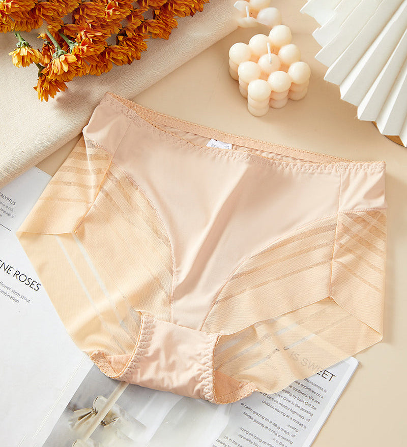 Women's Sexy Seamless Hollow Stripe Mesh Underwear Mid Waist Thong Shaping Briefs