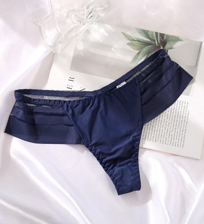 Women's Sexy Striped Ice Silk Panties Seamless Low Waist Breathable Thong