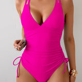 Women's Deep V Sexy Shapewear Swimsuit with Drawstring