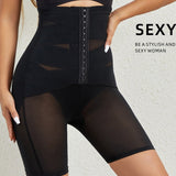 High Waist Stretchy Mesh Shaping Shorts with Adjustable Buckle