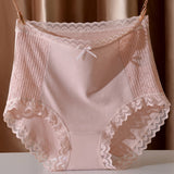 High Waisted Comfortable Cotton Breathable Panties With Lace Trim