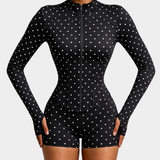 Polka Dot Long Sleeve Workout Zip Corset Yoga Jacket