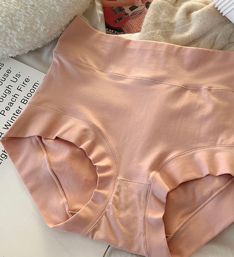 Women's Long Staple Cotton Solid Briefs High Waist Tummy Control Underwear