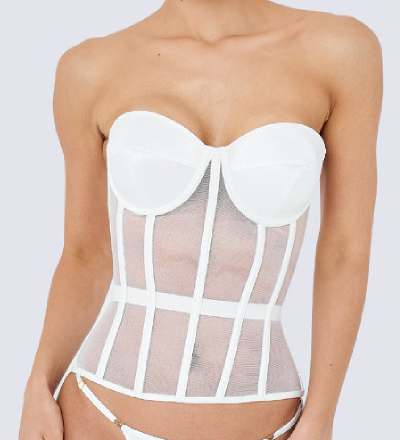 Women's Sexy Mesh Overbust Corset Tops Vintage See Through Slim Bustiers