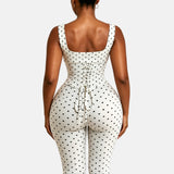Polka Dot Square Neck Capri Jumpsuit with Hourglass Detachable Corset Two-Piece Set
