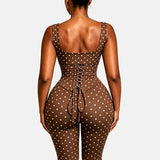 Polka Dot Square Neck Capri Jumpsuit with Hourglass Detachable Corset Two-Piece Set