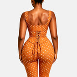 Polka Dot Square Neck Capri Jumpsuit with Hourglass Detachable Corset Two-Piece Set