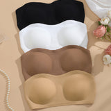 Comfy Push-Up Bandeau Bra Strapless Non-Slip Silicone Cross Side Buckle Bra