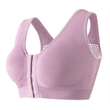 Women's Plus Size Front Buckle Solid Hollow Breathable Wireless Sports Bra