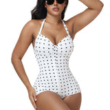 Polka Dot Halter Lace Up Back Zipper Bodysuit