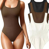 Women's Shapewear Bodysuits Sexy Ribbed Sleeveless Square Neck Tank Tops